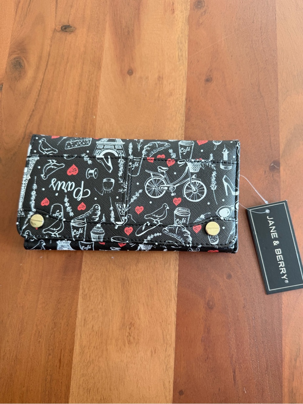 🗼 NWT Jane & Berry Paris Print Y2K Accordion Wallet Black Red White ❤️